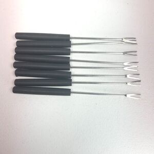 Set of 8 Vintage Fondue Forks Black Handles Stainless Steel 7 Inch